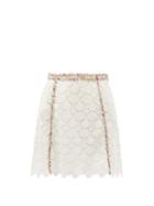 Matchesfashion.com Giambattista Valli - Fringed Macram-lace Mini Skirt - Womens - White