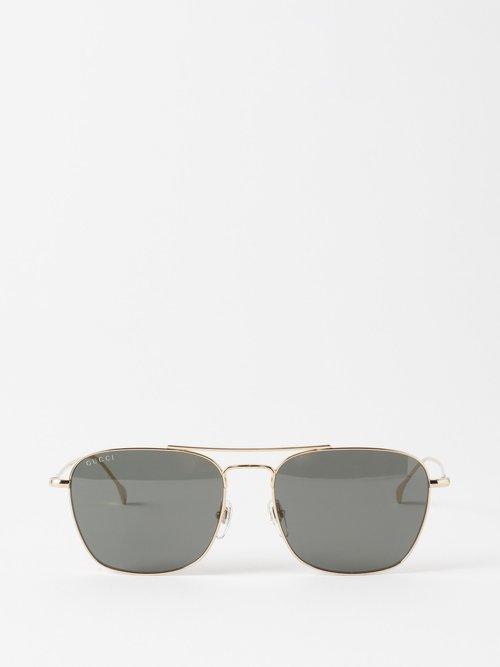 Gucci Eyewear - Aviator Metal Sunglasses - Mens - Gold Grey