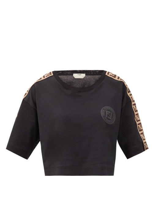 Matchesfashion.com Fendi - Logo-jacquard Stripe Cotton Cropped T-shirt - Womens - Black
