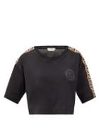 Matchesfashion.com Fendi - Logo-jacquard Stripe Cotton Cropped T-shirt - Womens - Black