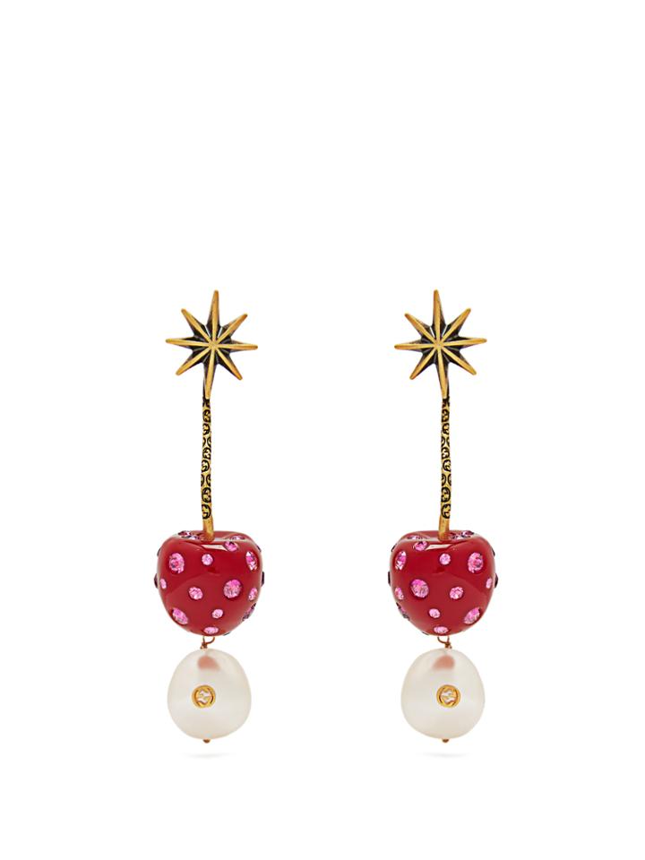 Gucci Cherry And Pearl Crystal-embellished Earrings