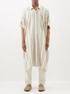 Marrakshi Life - Handkerchief-hem Striped Cotton-canvas Kaftan - Mens - Pink Multi