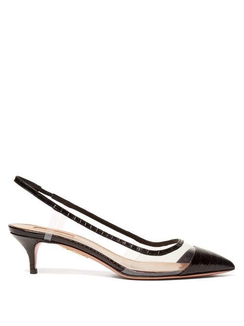 Matchesfashion.com Aquazzura - Temptation 45 Crocodile Effect Leather Pumps - Womens - Black