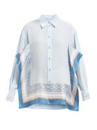 Matchesfashion.com Burberry - Monogram Panel Silk Crepe Shirt - Womens - Blue Multi