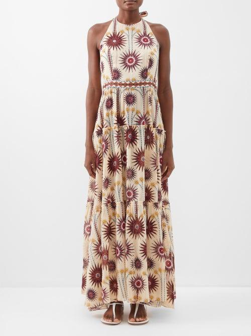 Emporio Sirenuse - Isotta Halterneck Cotton-voile Dress - Womens - Red Multi