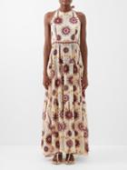 Emporio Sirenuse - Isotta Halterneck Cotton-voile Dress - Womens - Red Multi
