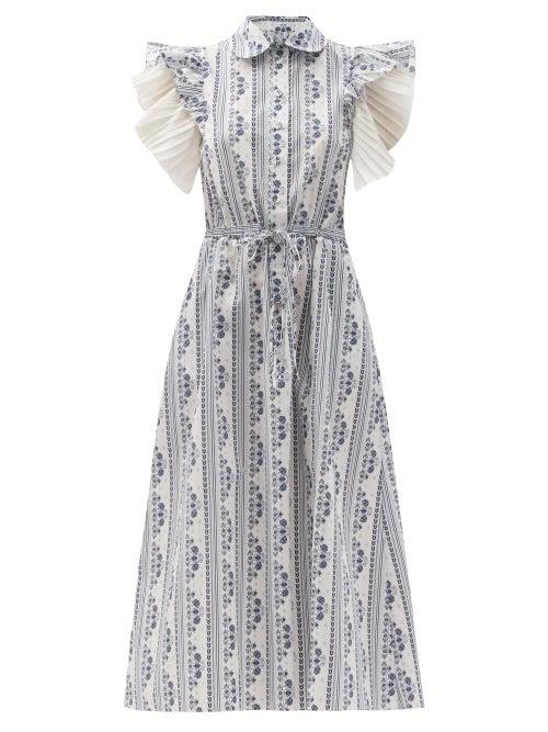 Matchesfashion.com Evi Grintela - Ruffled Floral-print Cotton Midi Dress - Womens - White Print