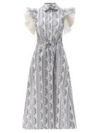 Matchesfashion.com Evi Grintela - Ruffled Floral-print Cotton Midi Dress - Womens - White Print