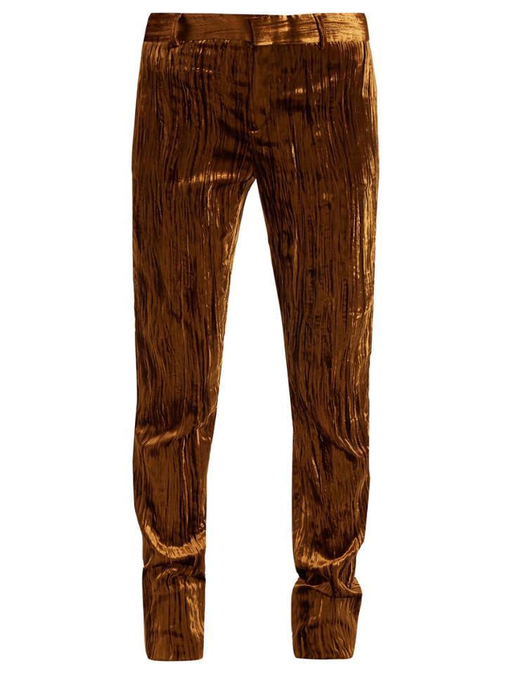 Saint Laurent Crinkled-velvet Mid-rise Trousers