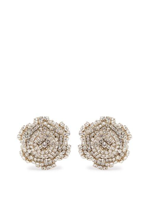 Matchesfashion.com Rebecca De Ravenel - Ava Crystal Embellished Rose Earrings - Womens - Crystal