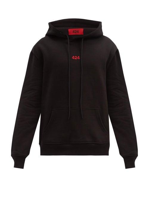 Matchesfashion.com 424 - Hooded Logo-embroidered Cotton-jersey Sweatshirt - Mens - Black