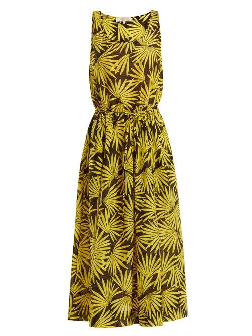 Matchesfashion.com Diane Von Furstenberg - Floral Print Cotton Blend Midi Dress - Womens - Yellow Multi