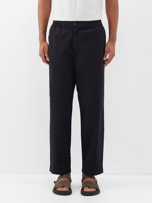 Barena Venezia - Ameo Cotton-blend Seersucker Trousers - Mens - Black