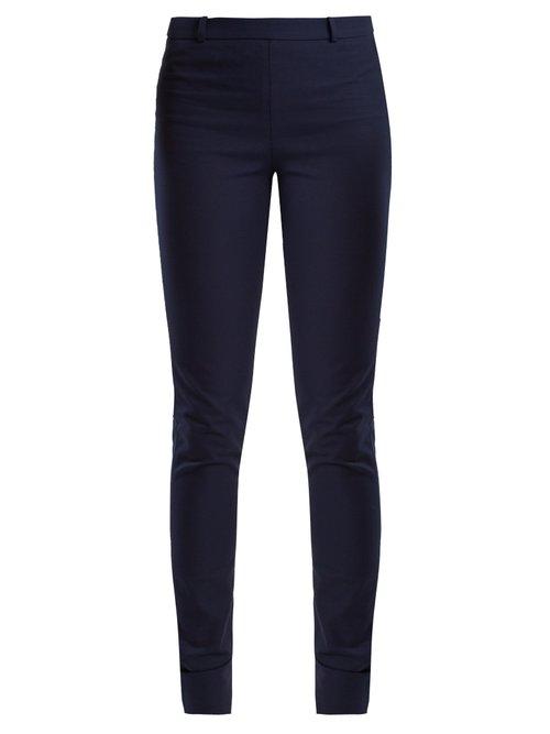 Matchesfashion.com Roland Mouret - Mortimer Skinny Leg Cotton Blend Trousers - Womens - Navy