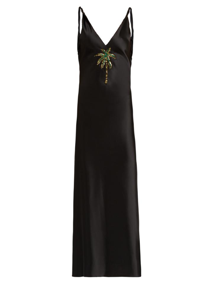 Attico Caroline Palm-embellished Satin Dress