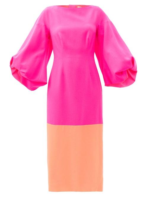 Matchesfashion.com Roksanda - Garance Bi-colour Wool-crepe Midi Dress - Womens - Pink Multi