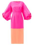 Matchesfashion.com Roksanda - Garance Bi-colour Wool-crepe Midi Dress - Womens - Pink Multi