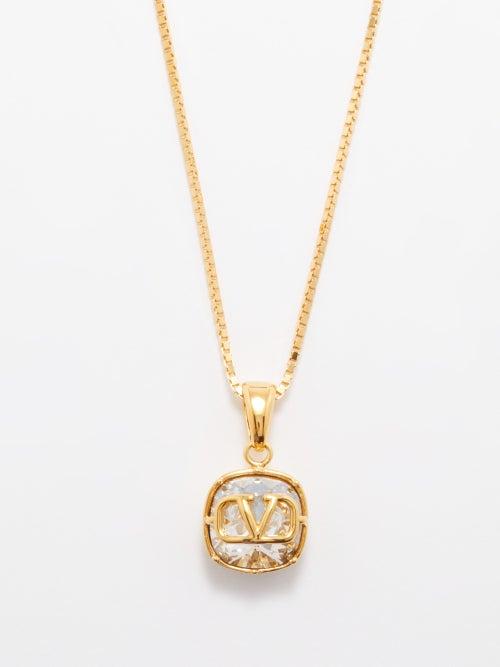Valentino Garavani - V Logo Crystal Necklace - Womens - Crystal