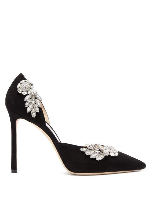 Matchesfashion.com Jimmy Choo - Teja 100 Crystal-embellished Suede D'orsay Pumps - Womens - Black