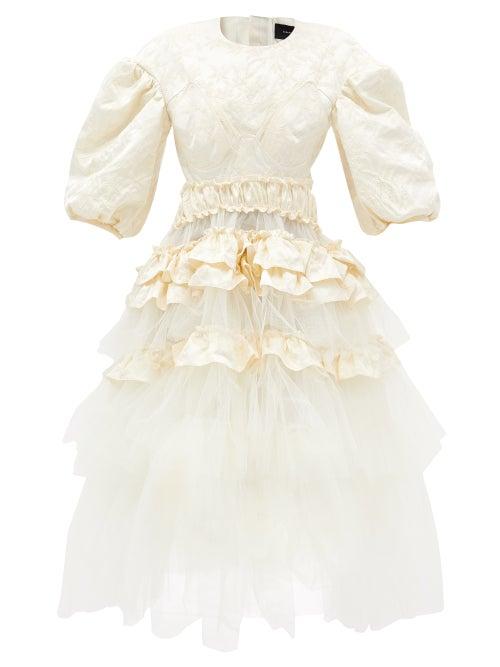 Simone Rocha - Ruffled Daisy-jacquard Cotton-blend Dress - Womens - Cream