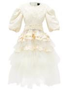 Simone Rocha - Ruffled Daisy-jacquard Cotton-blend Dress - Womens - Cream