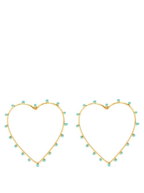 Sylvia Toledano - Heart Enamel Hoop Earrings - Womens - Green Gold