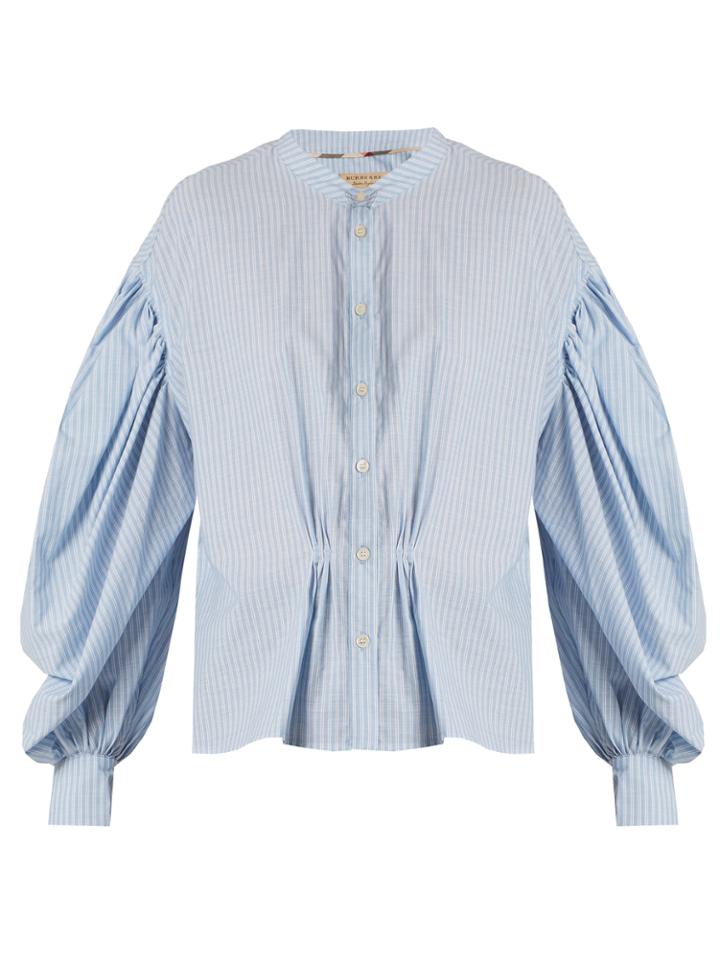Burberry Lillum Balloon-sleeve Striped Cotton Shirt