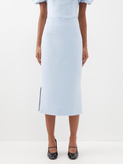 Shushu/tong - Side-slit Crepe Midi Skirt - Womens - Light Blue