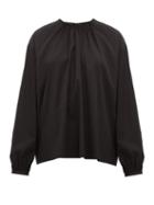 Matchesfashion.com Rochas - Tie Neck Cotton Blend Top - Womens - Black