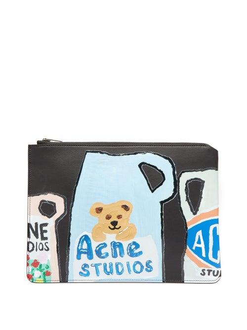 Matchesfashion.com Acne Studios - Malachite L Vase Print Leather Pouch - Womens - Black Multi