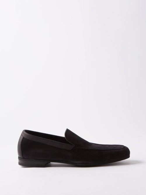John Lobb - Tyne Suede Loafers - Mens - Black
