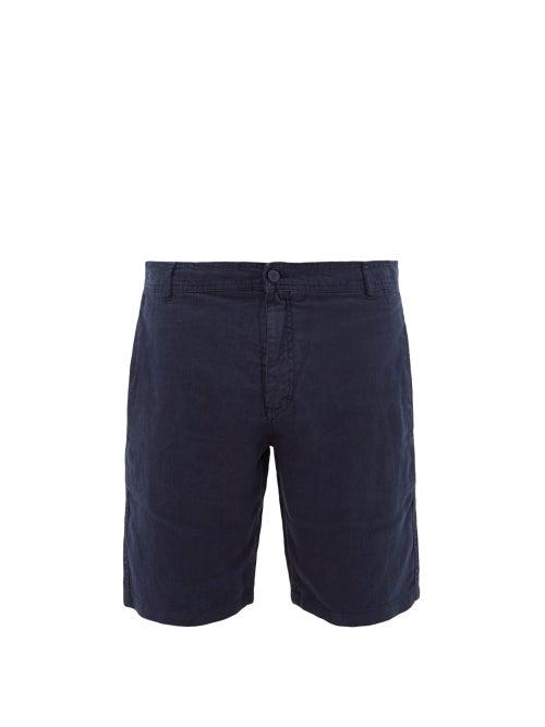 Matchesfashion.com Vilebrequin - Logo Patch Slubbed Linen Poplin Shorts - Mens - Navy