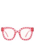Matchesfashion.com Gucci - Heart Embellished Cat Eye Sunglasses - Womens - Pink