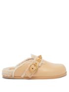 Valentino Garavani - Roman Stud Shearling Backless Loafers - Womens - Beige