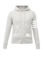 Matchesfashion.com Thom Browne - Four-bar Zip-through Cotton Hooded Sweatshirt - Mens - Light Grey