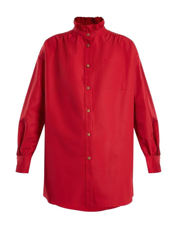 Sonia Rykiel High-neck Ruffle-detailed Cotton-poplin Shirt