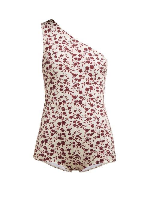 Matchesfashion.com Dodo Bar Or - Galina Floral Print One Shoulder Swimsuit - Womens - Cream Print