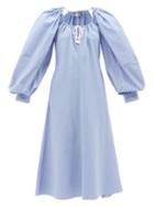 Palmer/harding Palmer//harding - Entwine Cutout Balloon-sleeve Striped Cotton Dress - Womens - Blue White