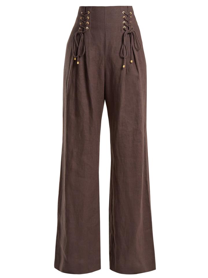 Zimmermann Painted Heart Wide-leg Lace-up Linen Trousers