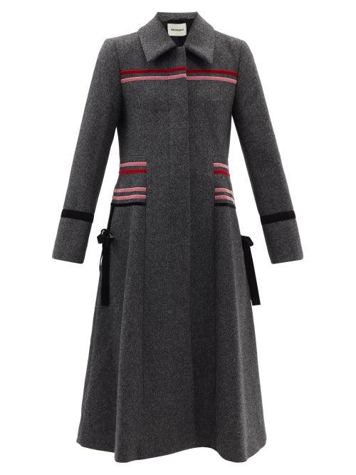 Molly Goddard - Cleo Velvet-trim Single-breasted Wool Coat - Womens - Grey