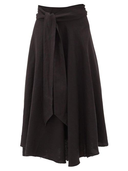 Matchesfashion.com Fil De Vie - Tetouan Linen Wrap Skirt - Womens - Black