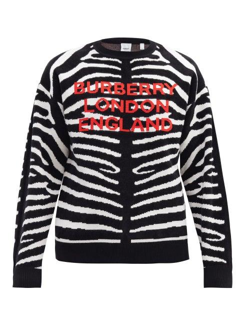 Matchesfashion.com Burberry - Jennings Zebra-jacquard Wool-blend Sweater - Mens - Black White