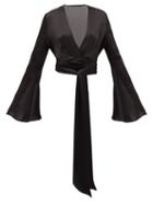 Matchesfashion.com Galvan - Corolle Tie-front Crinkled-crepe Blouse - Womens - Black