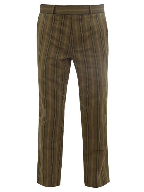 Matchesfashion.com Haider Ackermann - Stripe-jacquard Cotton-blend Trousers - Mens - Dark Khaki