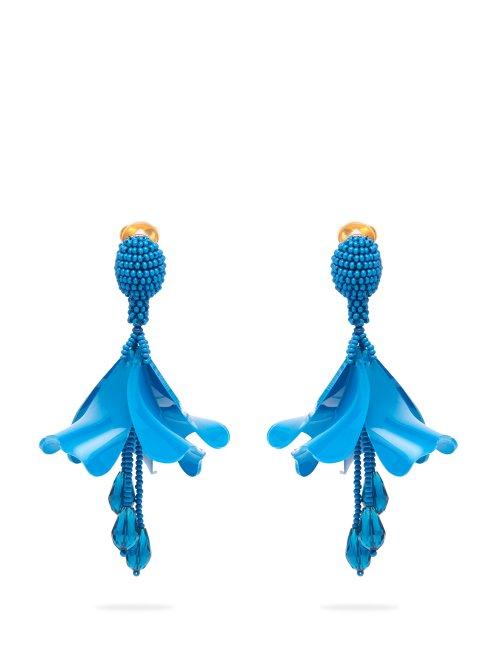 Matchesfashion.com Oscar De La Renta - Mini Impatiens Clip On Earrings - Womens - Blue