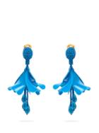 Matchesfashion.com Oscar De La Renta - Mini Impatiens Clip On Earrings - Womens - Blue