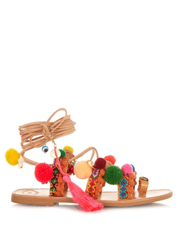Elina Linardaki Penny Lane Embellished Leather Flat Sandals