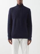 Inis Mein - Mirtn Beag Cable-knit Wool-blend Sweater - Mens - Navy