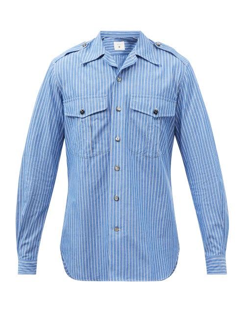 L.e.j - Striped Organic Cotton-poplin Shirt - Mens - Blue White