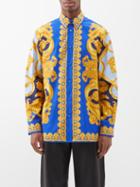 Versace - Baroque-print Cotton-poplin Shirt - Mens - Blue Gold